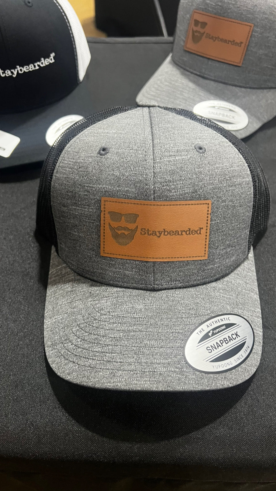 Hats - Staybearded® Leather Patch Trucker Hat (black & grey)
